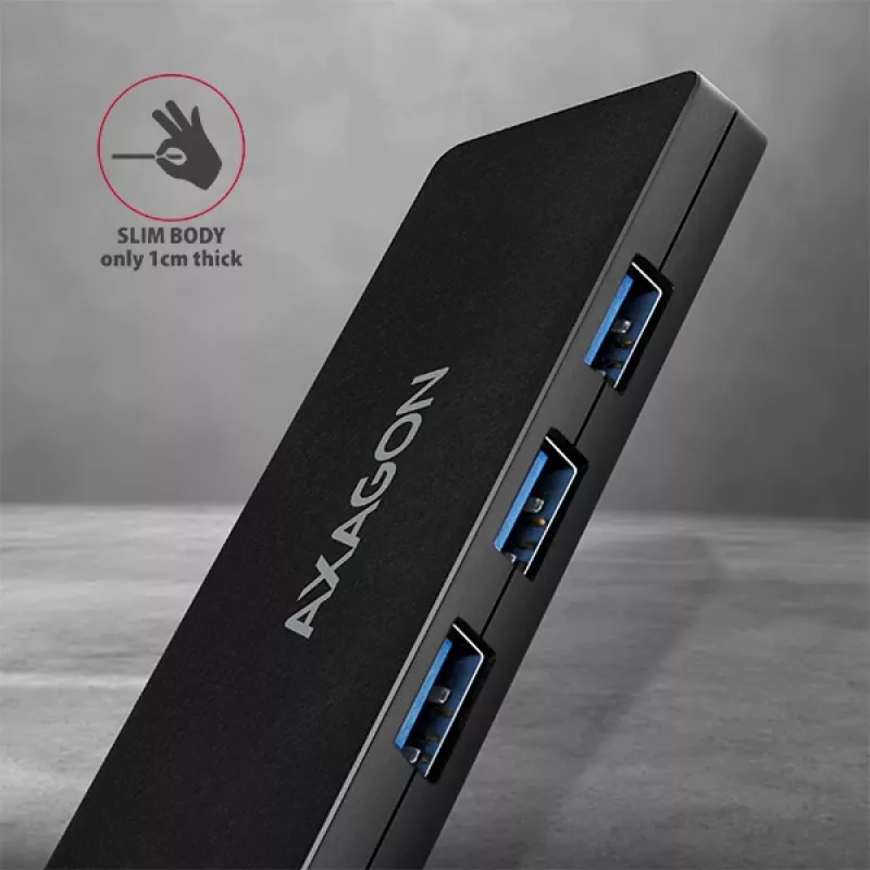 Axagon SuperSpeed USB-C SLIM centrinis įrenginys, USB 3.2 Gen 1 (3.1 Gen 1) Type-C, USB 3.2 Gen 1 (3.1 Gen 1) Type-A, 5000 Mbit/s, juodas, plastikinis, 0,14 m