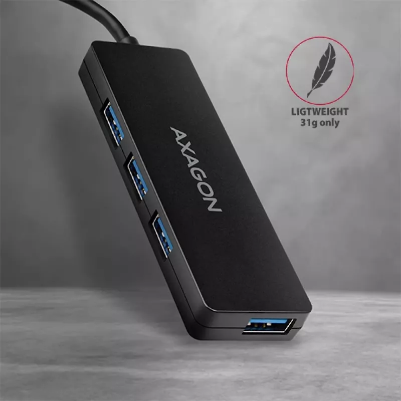 Axagon SuperSpeed USB-C SLIM centrinis įrenginys, USB 3.2 Gen 1 (3.1 Gen 1) Type-C, USB 3.2 Gen 1 (3.1 Gen 1) Type-A, 5000 Mbit/s, juodas, plastikinis, 0,14 m