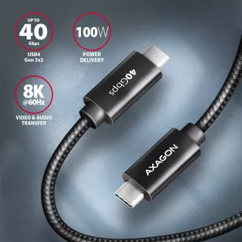 USB-C kabelis Axagon BUCM432-CM10AB USB4 Gen 3x2 1 m juodas