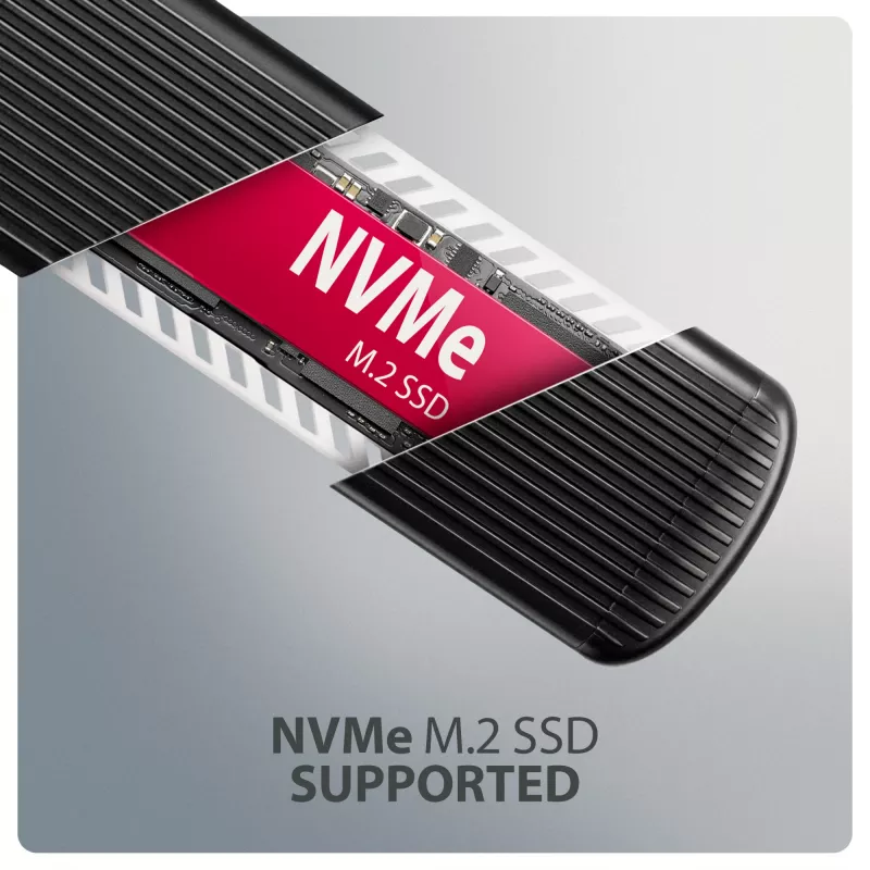 AXAGON EEM2-SC išorinis USB-C 10Gbps besraigtis metalinis M.2 NVMe SSD dėklas, vieno lizdo, pilkas