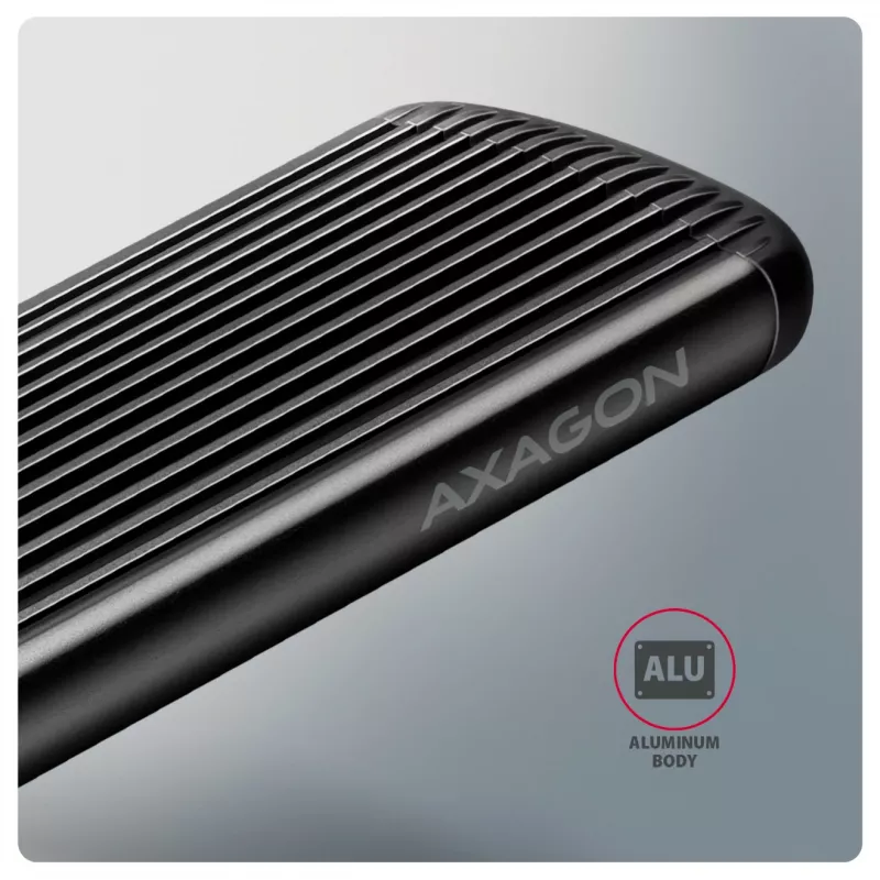 AXAGON EEM2-SC išorinis USB-C 10Gbps besraigtis metalinis M.2 NVMe SSD dėklas, vieno lizdo, pilkas