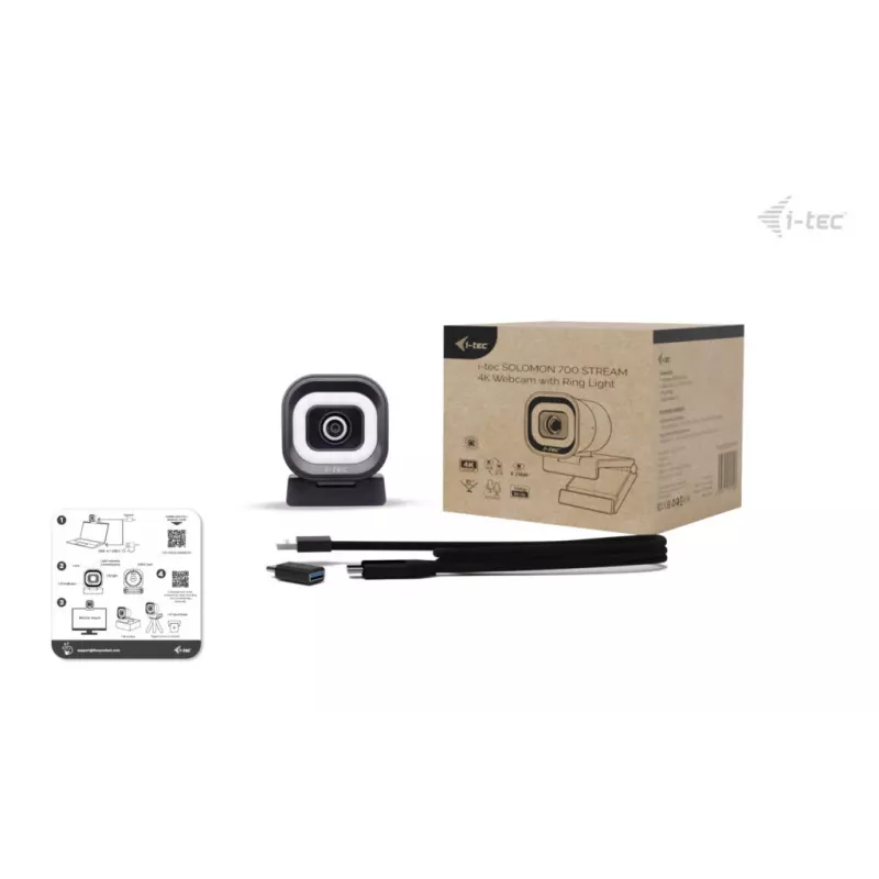 Internetinė kamera ITEC i-tec SOLOMON 700 STREAM 4K, 3840x2160@60fps, 8,29 MP, USB-C, 1/4 colio trikojo sriegis