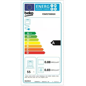 Laisvai pastatoma viryklė BEKO FSM57300GX – keraminė kaitlentė 4 zonos, elektrinė orkaitė, nerūdijantis plienas, 50 cm