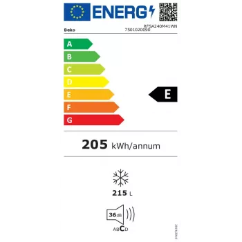 Šaldiklis vertikalus Beko RFSA240M41WN — 215 L, baltas, Fast Freeze, reversibilės durys