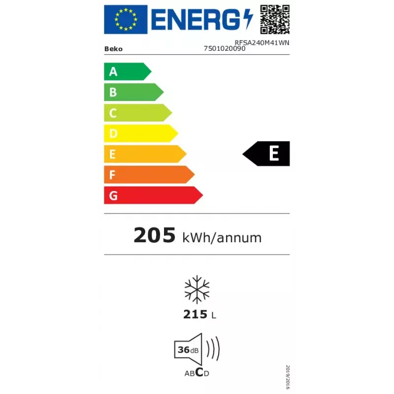 Šaldiklis vertikalus Beko RFSA240M41WN — 215 L, baltas, Fast Freeze, reversibilės durys