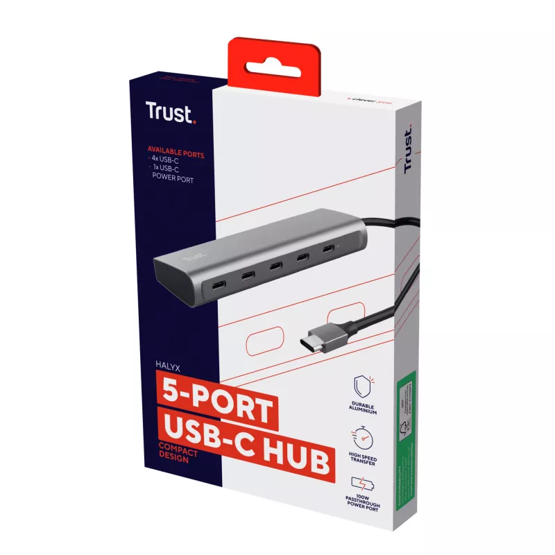 Trust Halyx USB 3.2 Gen 1 (3.1 Gen 1) Type-C sidabrinis USB-C stotelė
