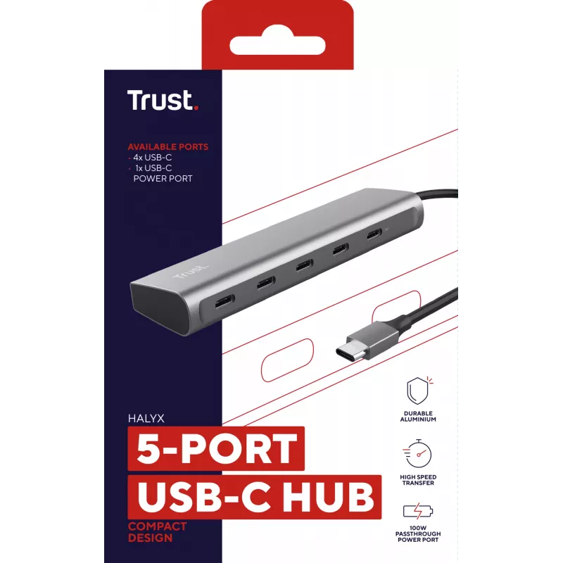 Trust Halyx USB 3.2 Gen 1 (3.1 Gen 1) Type-C sidabrinis USB-C stotelė