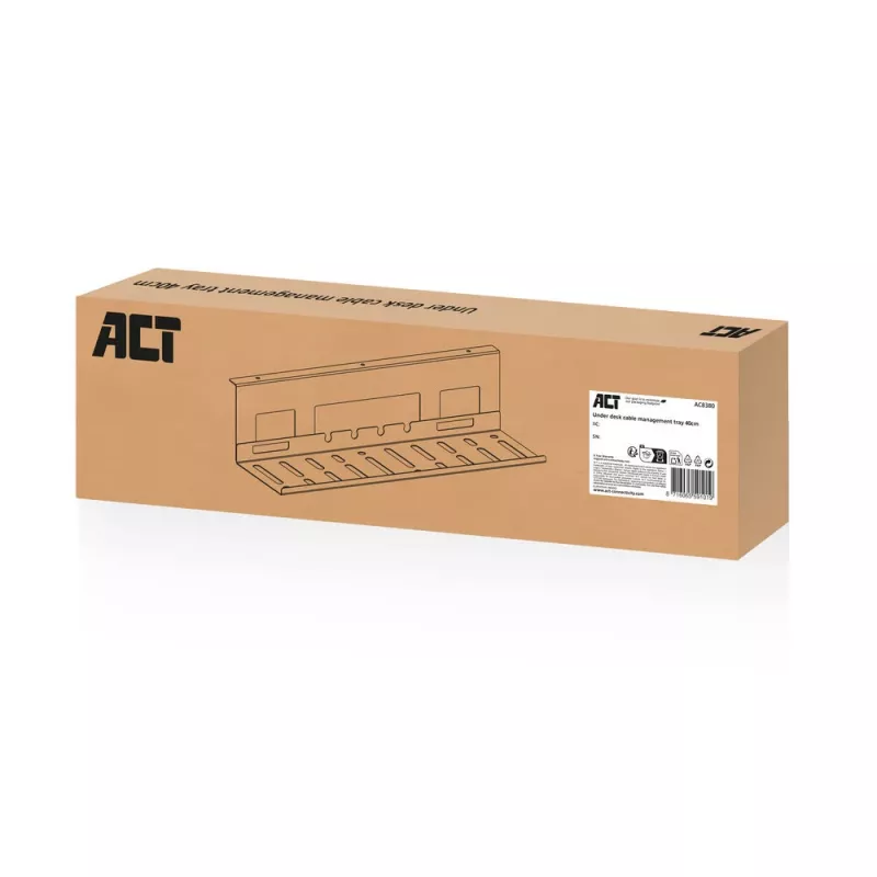 Kabelių tvarkymo dėklas po stalu ACT 40 cm plieninis, tiesus, 3 kg talpa (W400×D140×H100 mm)