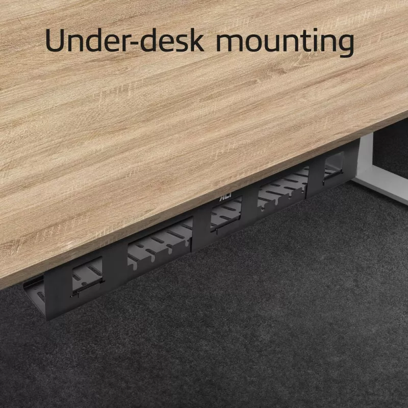 Kabelių tvarkymo dėklas po stalu ACT 80 cm — plieninis tiesus horizontalus dėklas 800×140×100 mm
