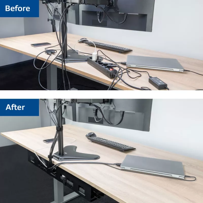 Kabelių tvarkymo dėklas po stalu ACT 80 cm — plieninis tiesus horizontalus dėklas 800×140×100 mm