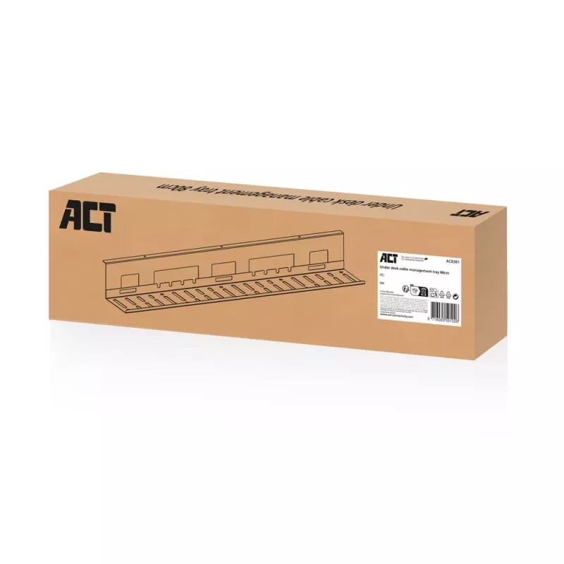 Kabelių tvarkymo dėklas po stalu ACT 80 cm — plieninis tiesus horizontalus dėklas 800×140×100 mm