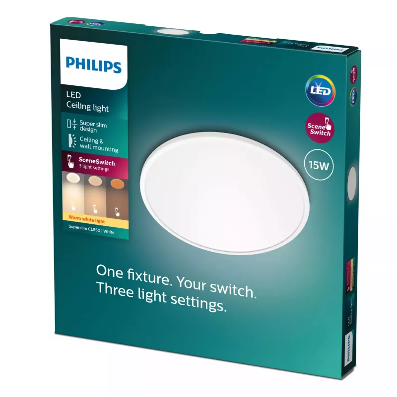Philips Functional Super Slim LED lubinis šviestuvas 15 W, 2700 K, 1300 lm, IP20, baltas