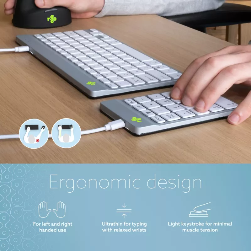 R-Go Tools Numpad Break – ergonominis skaitmeninis blokas su pertraukų programine įranga, laidinis, baltas