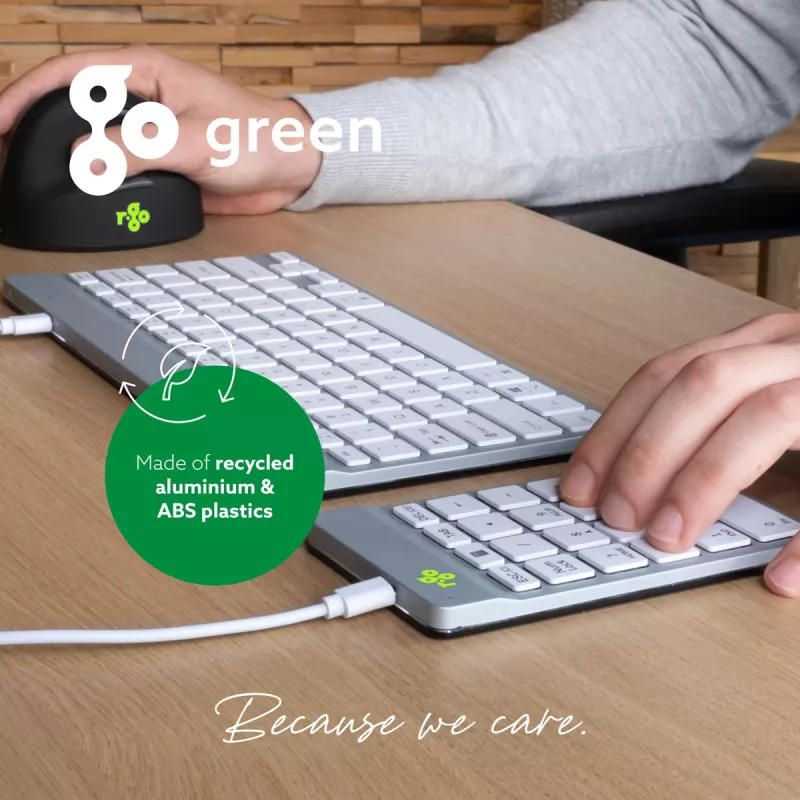 R-Go Tools Numpad Break – ergonominis skaitmeninis blokas su pertraukų programine įranga, laidinis, baltas