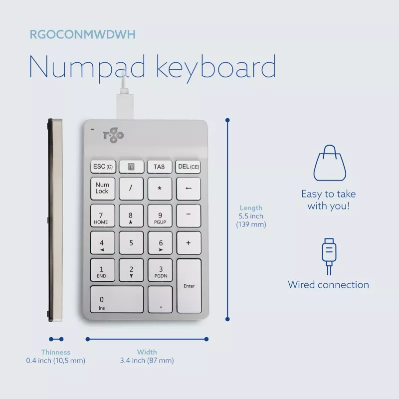 R-Go Tools Numpad Break – ergonominis skaitmeninis blokas su pertraukų programine įranga, laidinis, baltas