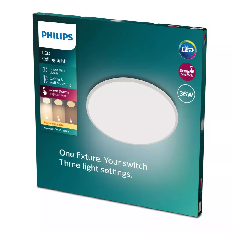 Philips Functional Super Slim LED lubinis šviestuvas 36 W 2700 K baltas apvalus