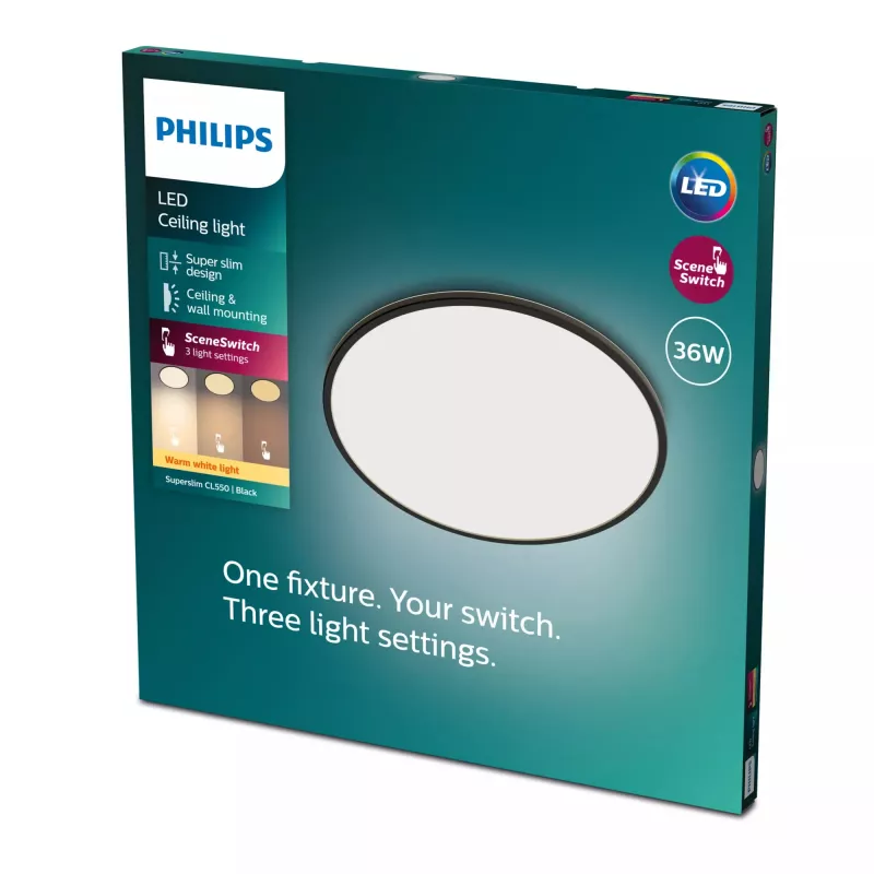Philips Functional Super Slim 36 W LED lubinis šviestuvas juodas apvalus