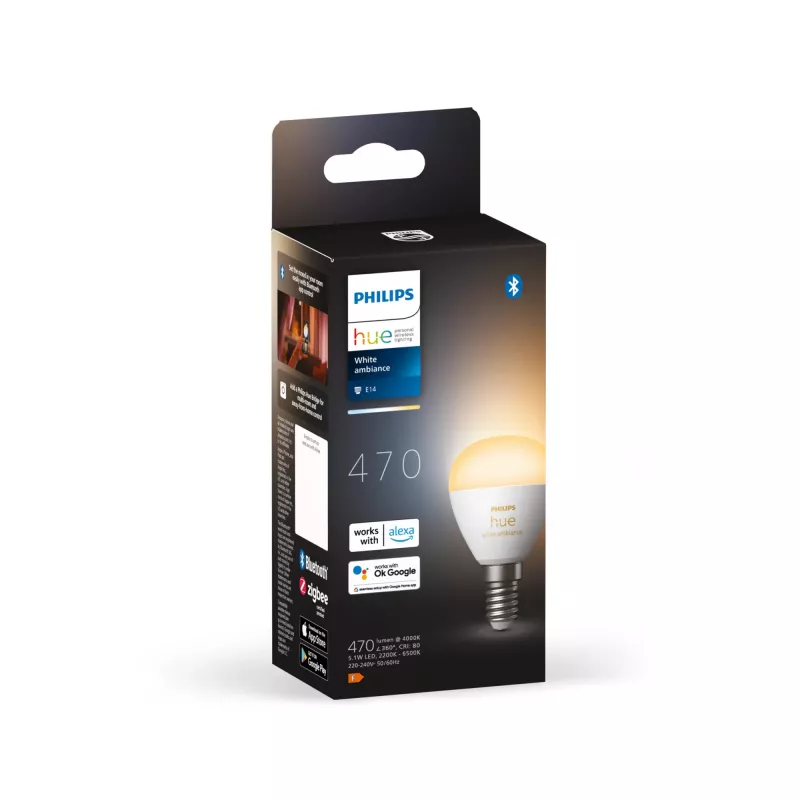 Philips Hue White ambience Lustre – E14 išmanioji lemputė, Bluetooth/Zigbee, balta, LED, E14, P45