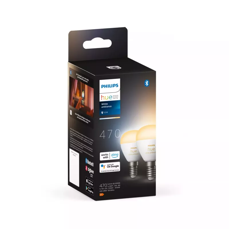 Philips Hue White ambience Lustre – E14 išmanioji lemputė – (2 vnt. pakuotė)