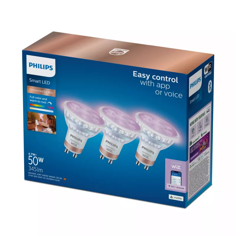 WiZ Philips Smart WiFi Spot PAR16 RGB GU10 išmanioji LED lempa, 3 vnt., Full Colour