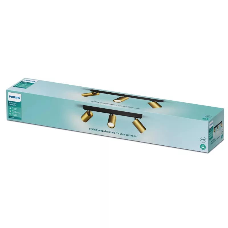 Lubinis/sieninis prožektorius Philips Idris 3x GU10 LED IP44 220–240V Juodas/Žalvaris
