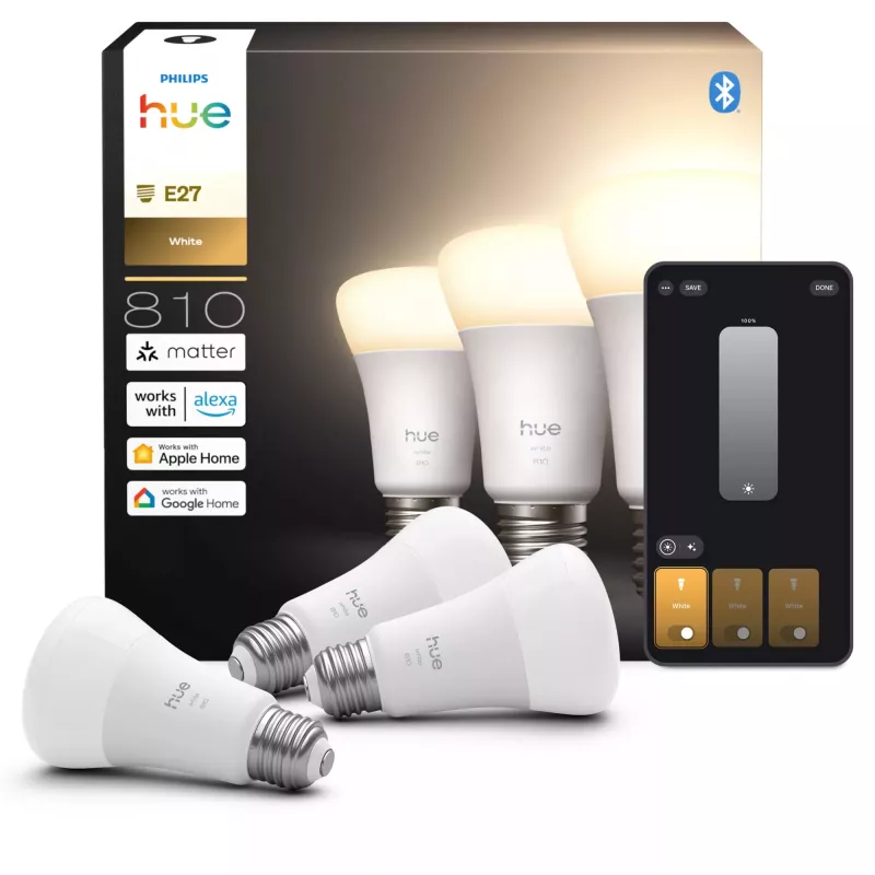 Philips A60 – E27 išmanioji lemputė – 810, Bluetooth/Zigbee, LED, E27, A19, šilta balta šviesa, 2700 K
