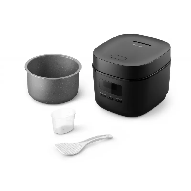 Ryžių virimo aparatas Philips 3000 serijos HD3080/80, 0.54 L, 400 W, juodas, mygtukų valdymas