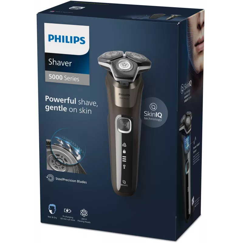 Philips SHAVER Series 5000 S5886/30 vyriškas skustuvas su rotacine galvute ir trimeriu, juodas, rudas
