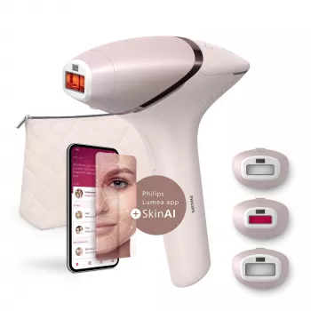 IPL plaukų šalinimo prietaisas Philips Lumea Prestige BRI953/02 – SenseIQ, veido ir kūno antgaliai, AC/akumuliatorius, rožinis auksas/rožinė