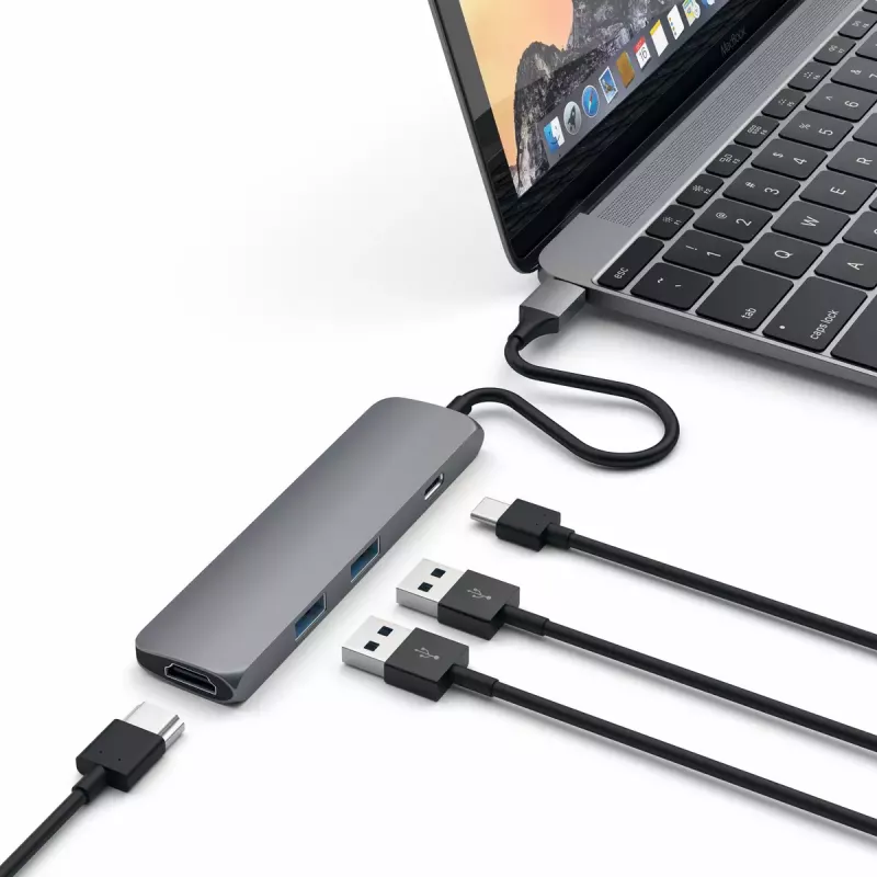 Satechi ST-CMAM adapteris / stotelė USB 3.2 Gen 1 Type-C, HDMI, USB-A, USB-C, pilkas, aliuminis