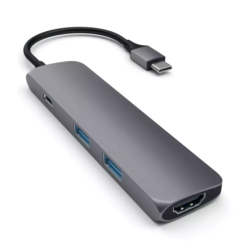 Satechi ST-CMAM adapteris / stotelė USB 3.2 Gen 1 Type-C, HDMI, USB-A, USB-C, pilkas, aliuminis