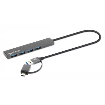 Manhattan USB-C & USB-A Combo Dock/Hub, 4x USB-A, 5 Gbps, USB maitinamas, 25 cm kabelis