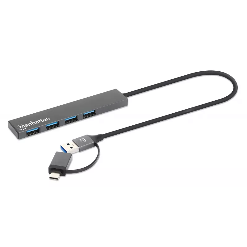 Manhattan USB-C & USB-A Combo Dock/Hub, 4x USB-A, 5 Gbps, USB maitinamas, 25 cm kabelis