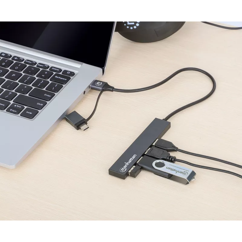 Manhattan USB-C & USB-A Combo Dock/Hub, 4x USB-A, 5 Gbps, USB maitinamas, 25 cm kabelis
