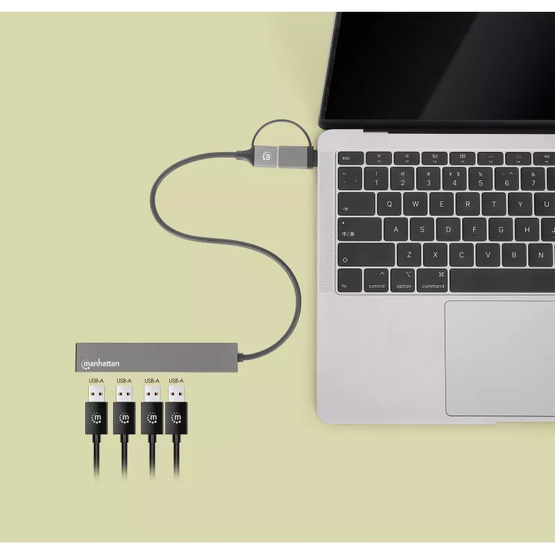 Manhattan USB-C & USB-A Combo Dock/Hub, 4x USB-A, 5 Gbps, USB maitinamas, 25 cm kabelis