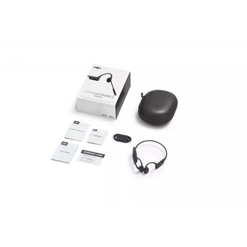 SHOKZ OpenComm2 2025 Upgrade belaidžiai kaulinio garso ausinės su triukšmą slopinančiu mikrofonu, USB-C, juodos spalvos