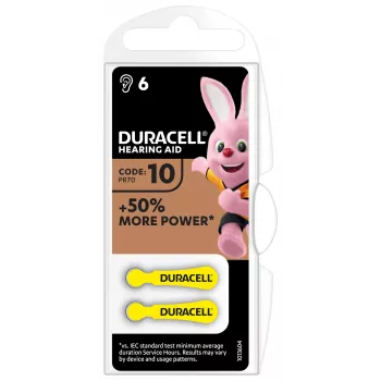 Duracell klausos aparato baterija 10, cinko-oro, 1,45 V, 6 vnt., 100 mAh, 4 metų galiojimas