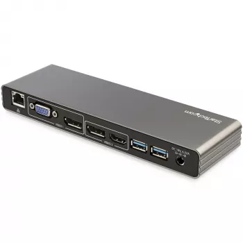 StarTech.com Thunderbolt 3 dokavimo stotelė – dviejų 4K 60Hz monitorių palaikymas, DisplayPort, HDMI ir 1080p VGA, 85W galios tiekimas, 2x USB-A, Ethernet, skirta Mac ir Windows