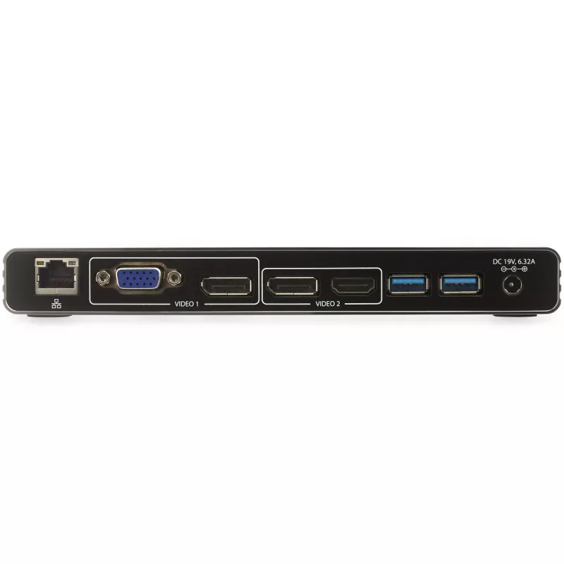 StarTech.com Thunderbolt 3 dokavimo stotelė – dviejų 4K 60Hz monitorių palaikymas, DisplayPort, HDMI ir 1080p VGA, 85W galios tiekimas, 2x USB-A, Ethernet, skirta Mac ir Windows