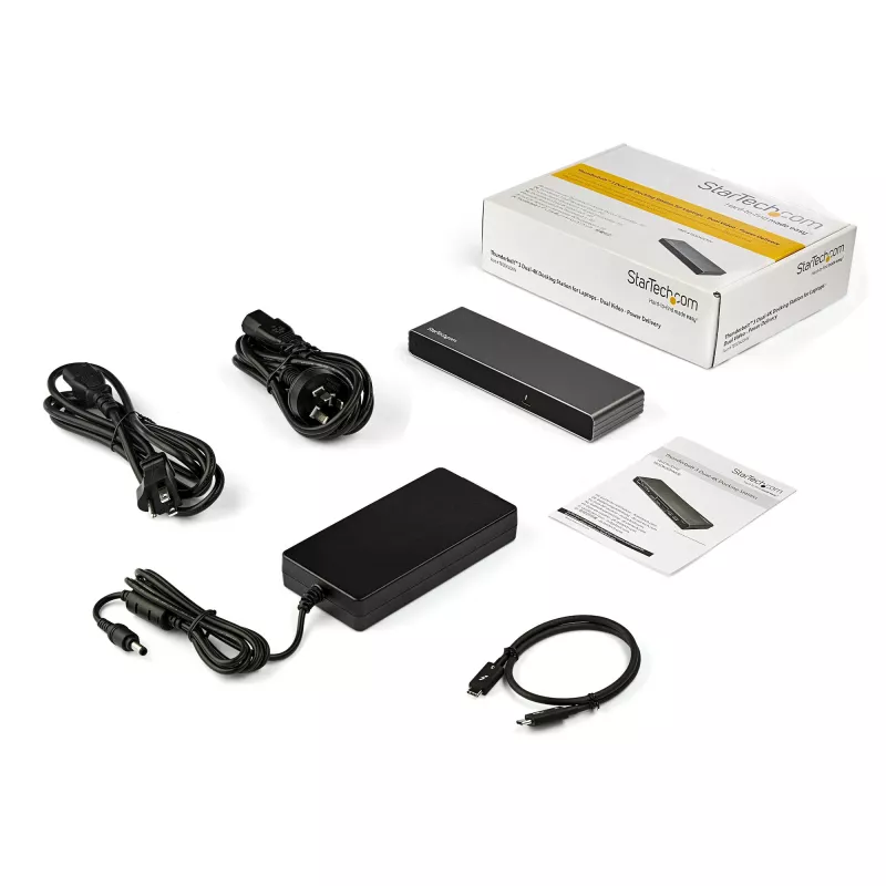StarTech.com Thunderbolt 3 dokavimo stotelė – dviejų 4K 60Hz monitorių palaikymas, DisplayPort, HDMI ir 1080p VGA, 85W galios tiekimas, 2x USB-A, Ethernet, skirta Mac ir Windows