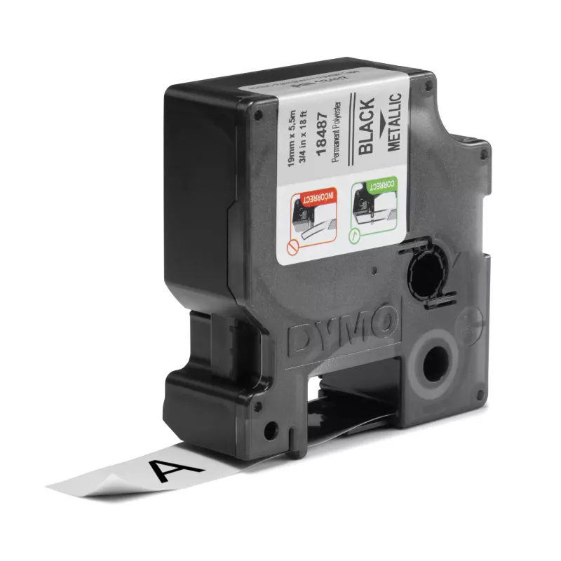 DYMO Rhino Industrial Permanent Polyester Etiketės | 19 mm x 5,5 m | Juodas spaudinys ant metalinio | Lipnios | skirta Rhino ir LabelManager etikečių spausdintuvams
