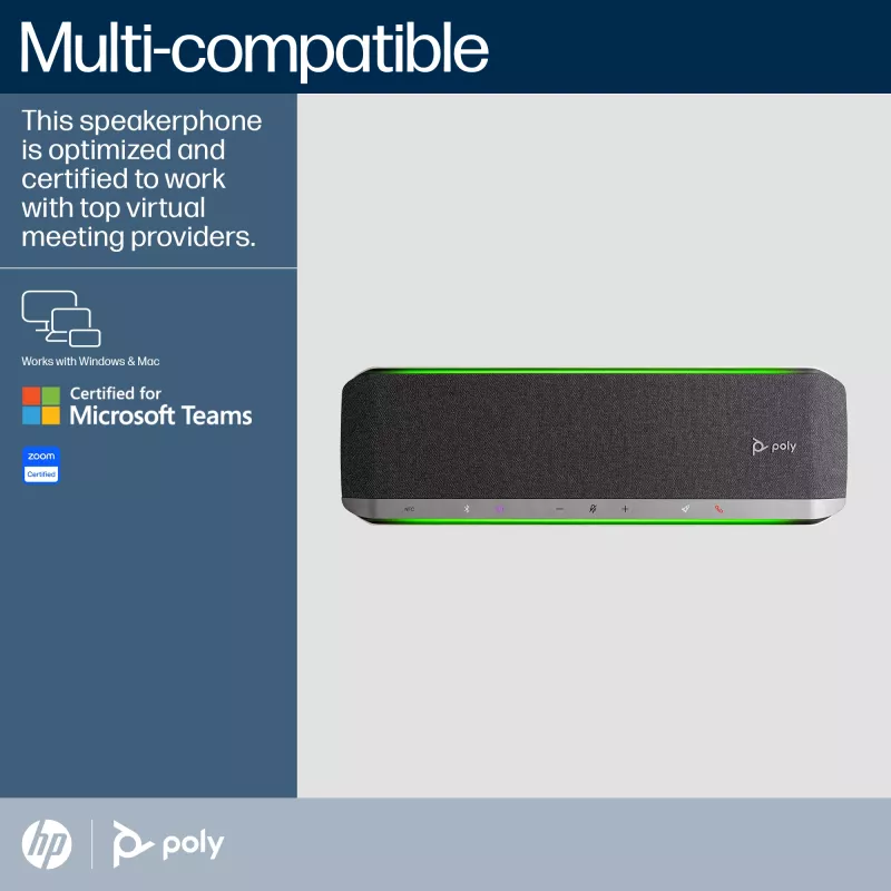 HP Poly Sync 60 garsiakalbių sistema su mikrofonu, sertifikuota Microsoft Teams, sidabrinė
