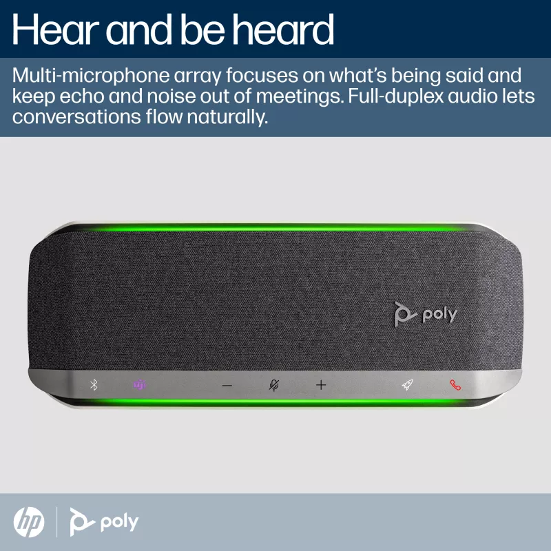 HP Poly Sync 40+ Microsoft Teams sertifikuotas garsiakalbis su USB-A, USB-C ir BT700 USB-A adapteriu