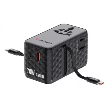Verbatim Charge 'n' Travel 70W 2C įtraukiamas universalus kelioninis adapteris juodas