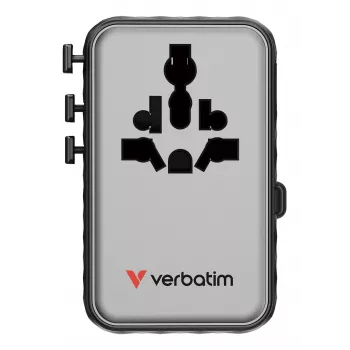 Verbatim Charge 'n' Travel 100W Universalus kelioninis adapteris su įtraukiamu USB-C laidu, juodas