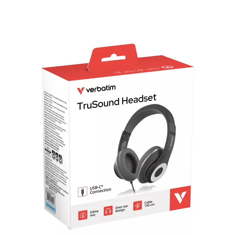 Verbatim TruSound USB-C ausinės, laidinės, kasdieniniam naudojimui, 20-20000 Hz, 200.9 g, juodos