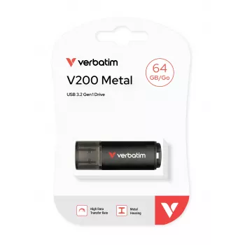 Verbatim V200 Metal USB Drive 64GB, 64 GB, USB Type-A, 3.2 Gen 1 (3.1 Gen 1), 200 MB/s, dangtelis, juoda