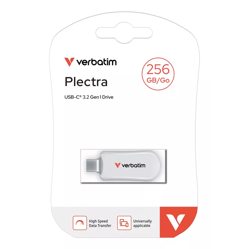 Verbatim Plectra USB-C atmintukas baltas 256GB, 256 GB, USB Type-C, 3.2 Gen 1 (3.1 Gen 1), 100 MB/s, be dangtelio, baltas