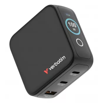 Verbatim Mini GaN Įkroviklis 100W su Ekranu, Vidinis, AC, 20 V, Juodas