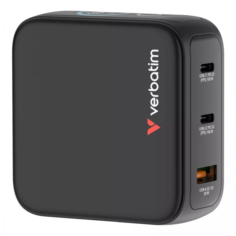 Verbatim Mini GaN Įkroviklis 100W su Ekranu, Vidinis, AC, 20 V, Juodas